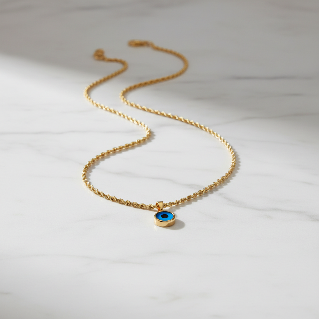 Evil Eye Gold Rope Chain Necklace
