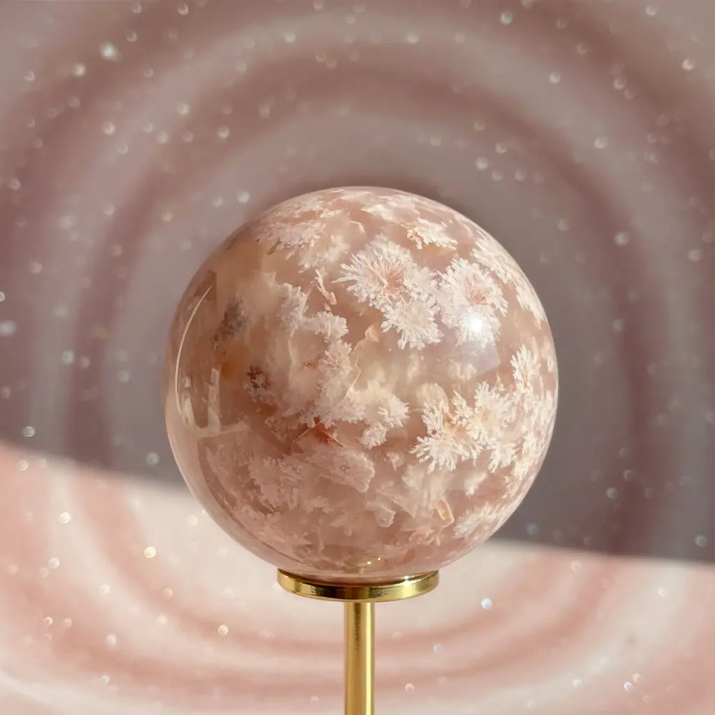 Pink Flower Agate Crystal Sphere