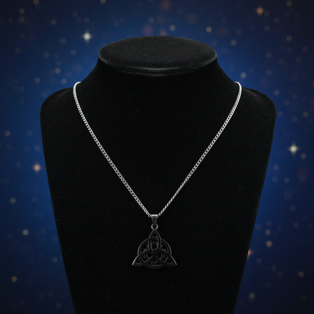 Black Triquetra Silver Chain Necklace