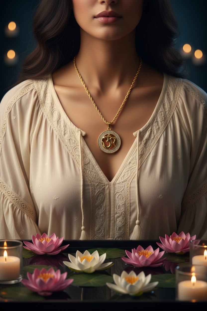 Om Symbol Crystal Pendant Necklace