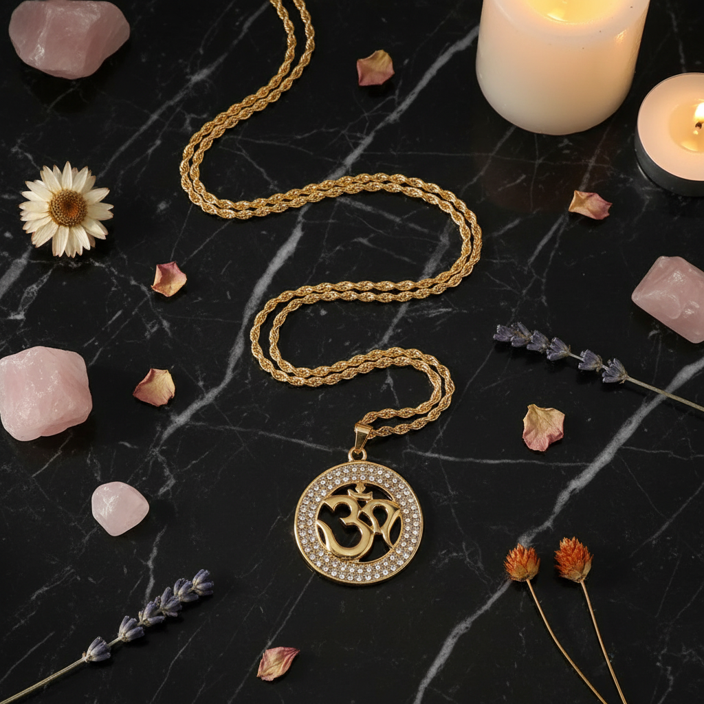 Om Symbol Crystal Pendant Necklace