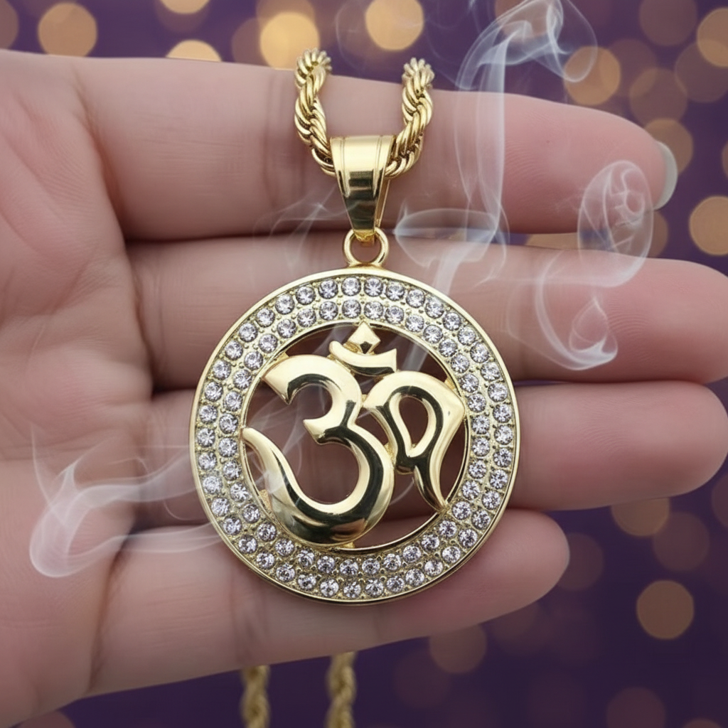 Om Symbol Crystal Pendant Necklace