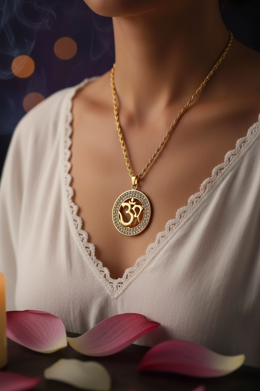 Om Symbol Crystal Pendant Necklace