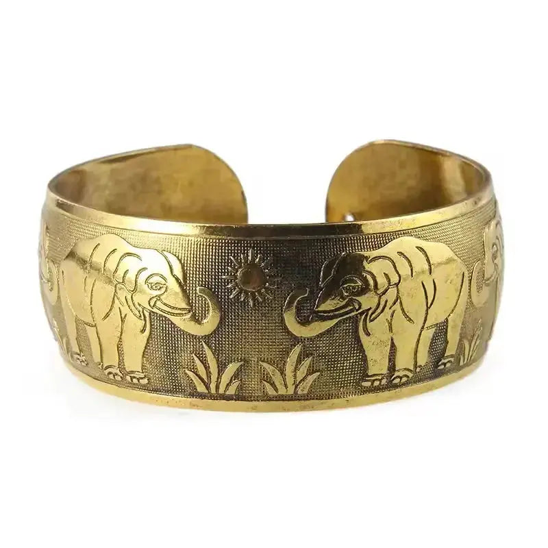 Tibetan Bronze Metal Carving Flower Elephant Cuff Bracelets& Bangles For Women Jewelry Gift - CosmicBlueprint7
