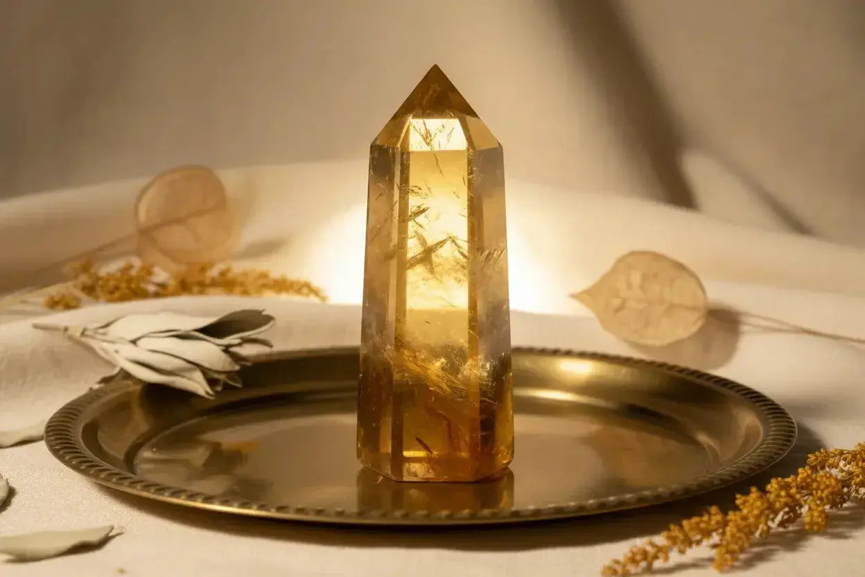 Yellow Crystal Column - Natural Citrine Tower 7-9cm - CosmicBlueprint7